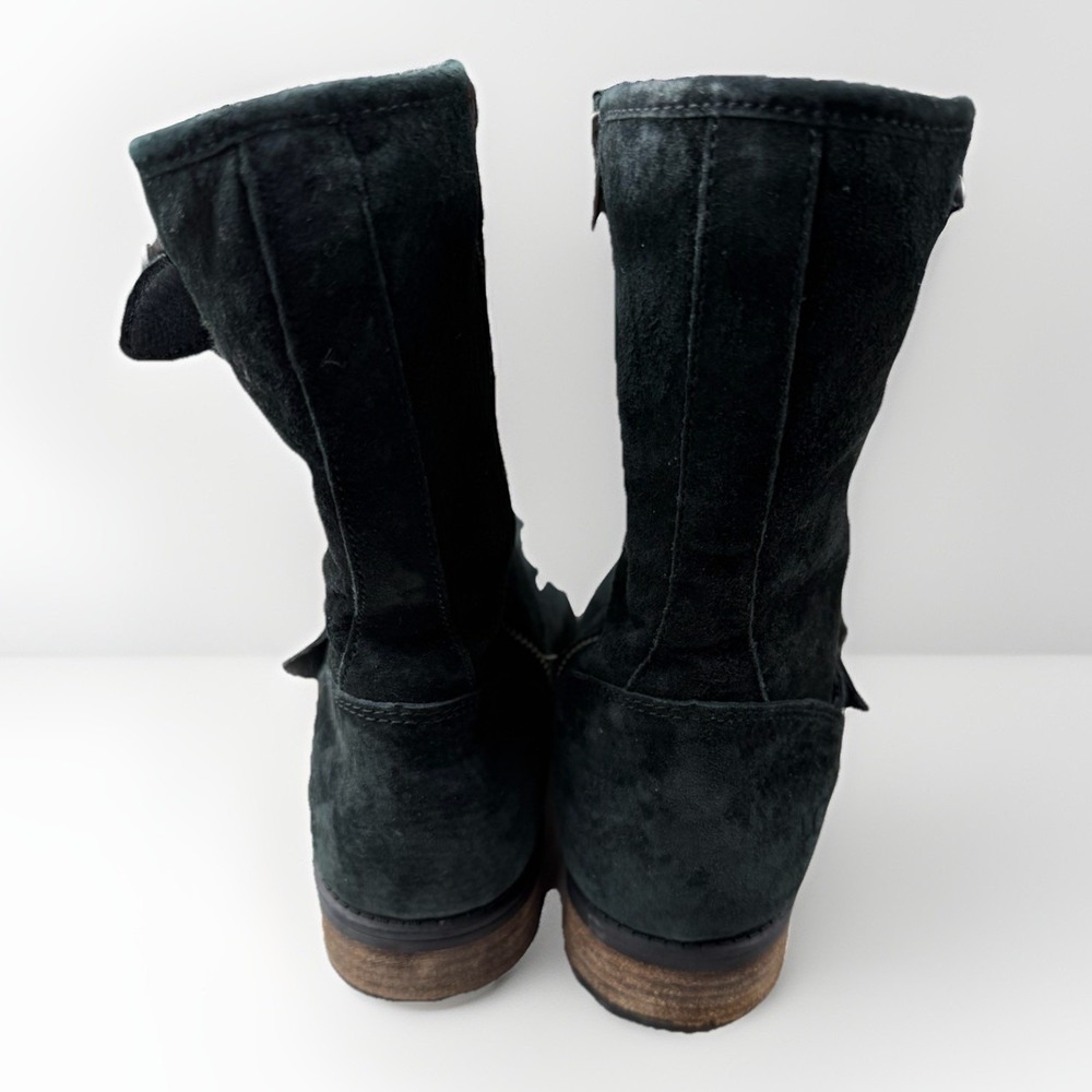 UGG Simmens Black Suede Biker Boots Womens 8 Waterproof Buckle Zip 1006042 - Picture 2 of 8
